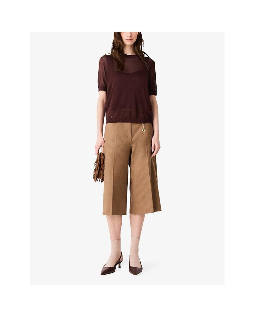 Maje Brown Two-In-One Short-Sleeve Knitted Jumper