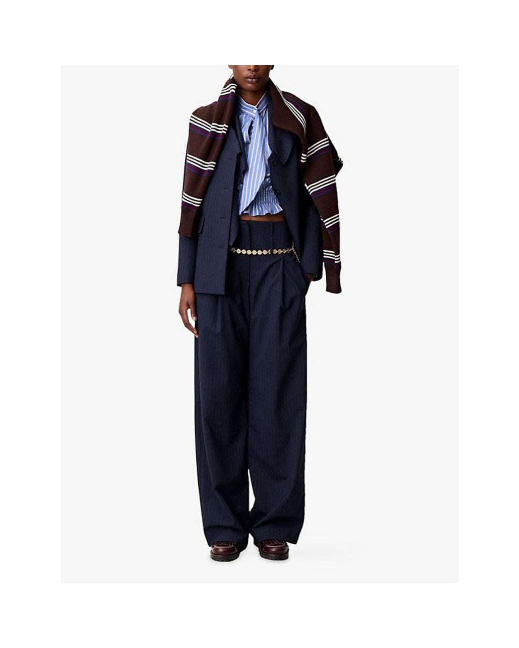 Claudie Pierlot Blue Straight-Leg Knitted Wool-Blend Trousers