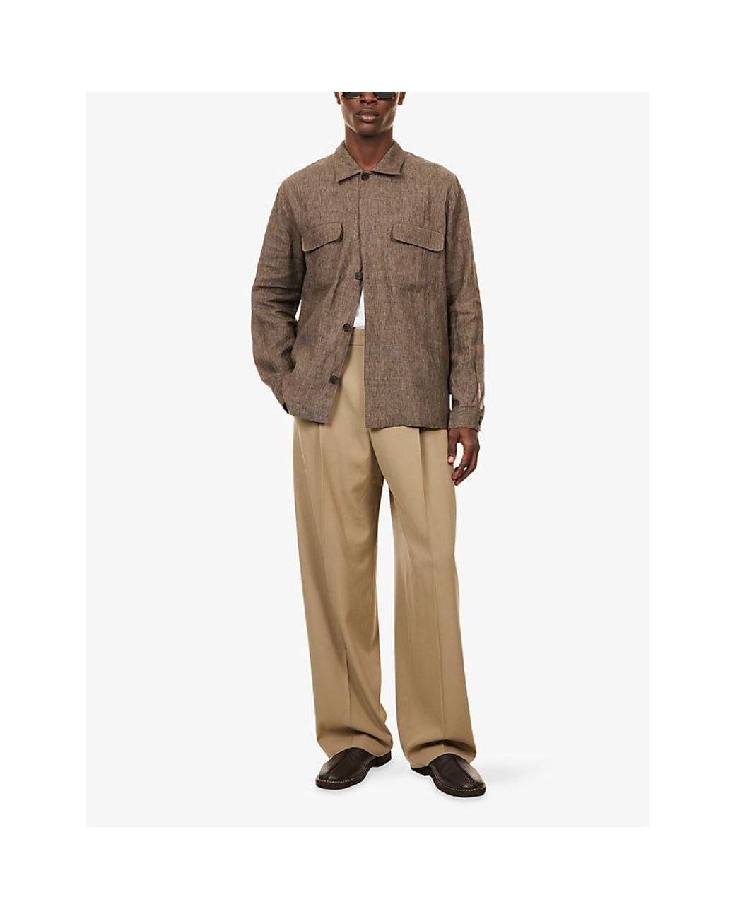 Sunspel Brown Regular-Fit Pointed-Collar Linen Overshirt for men