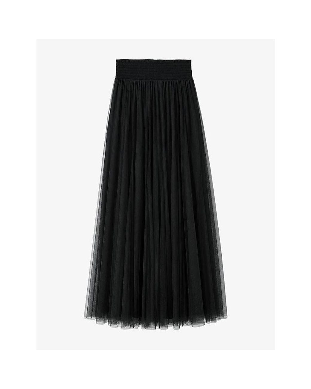 Ro&zo Black Tulle Shirred-Waist Woven Maxi Skirt