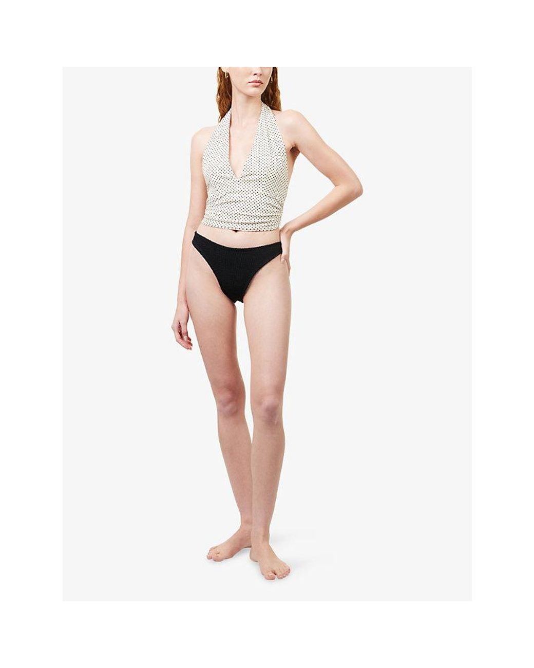 Hunza G White Polka-Dot Halterneck Stretch-Woven Top