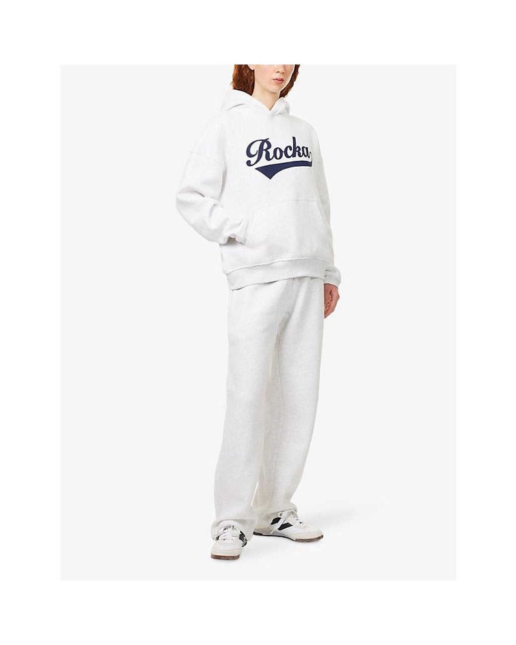 Ru & Rocka White Baseball Brand-Logo Cotton-Blend Hoody