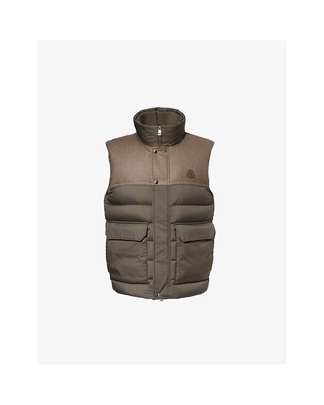 Moncler Rance Brand patch Regular fit Shell down Gilet in Brown