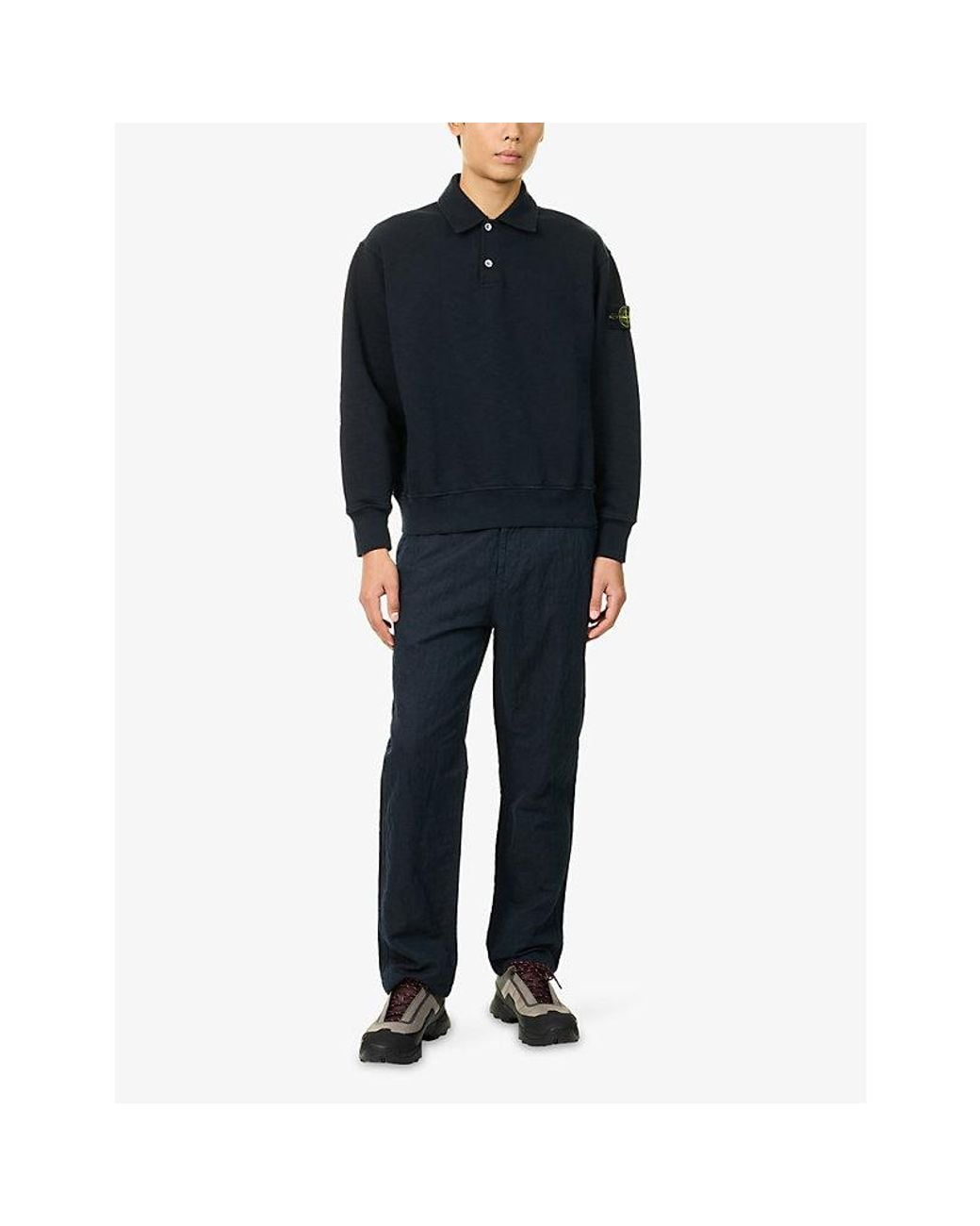 Stone Island Blue Tubular Oversized Polo Cotton Fleece Sweatshirt for men