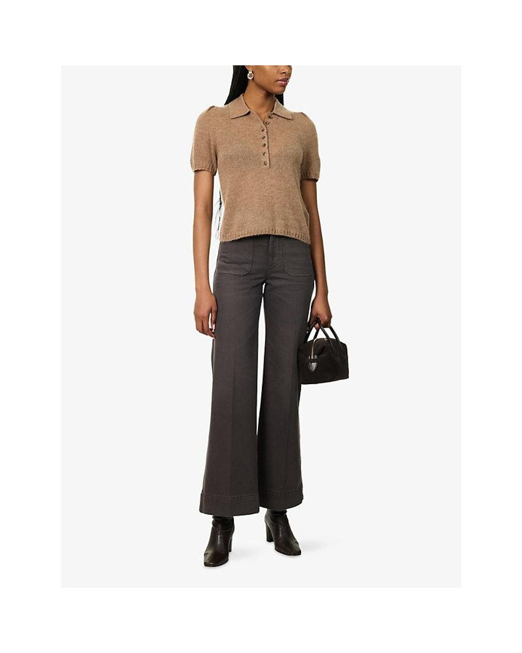 ME+EM Natural Pouf-Sleeve Knitted Merino Cashmere Silk Top