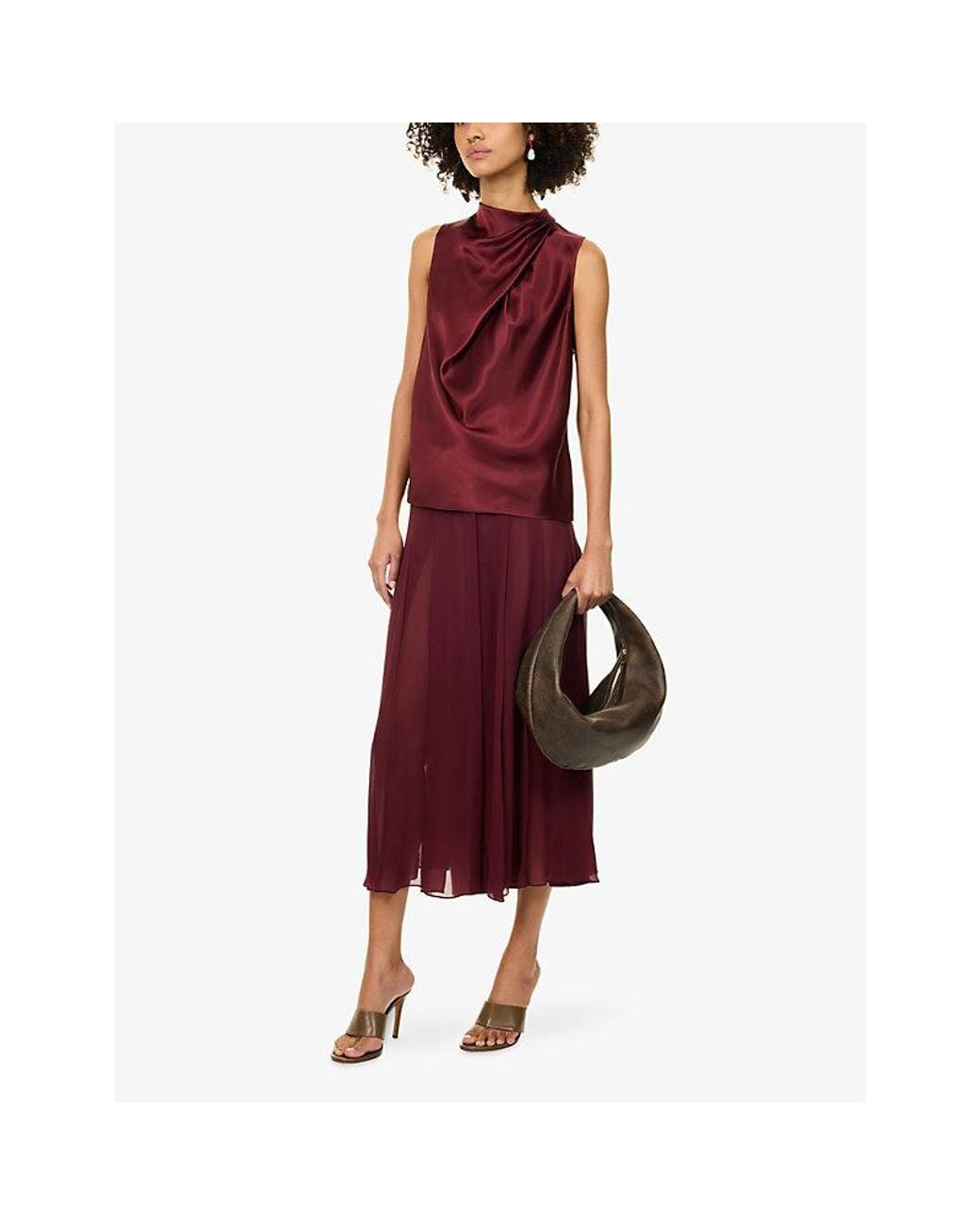 Gabriela Hearst Red Melina Draped-Neck Silk Top