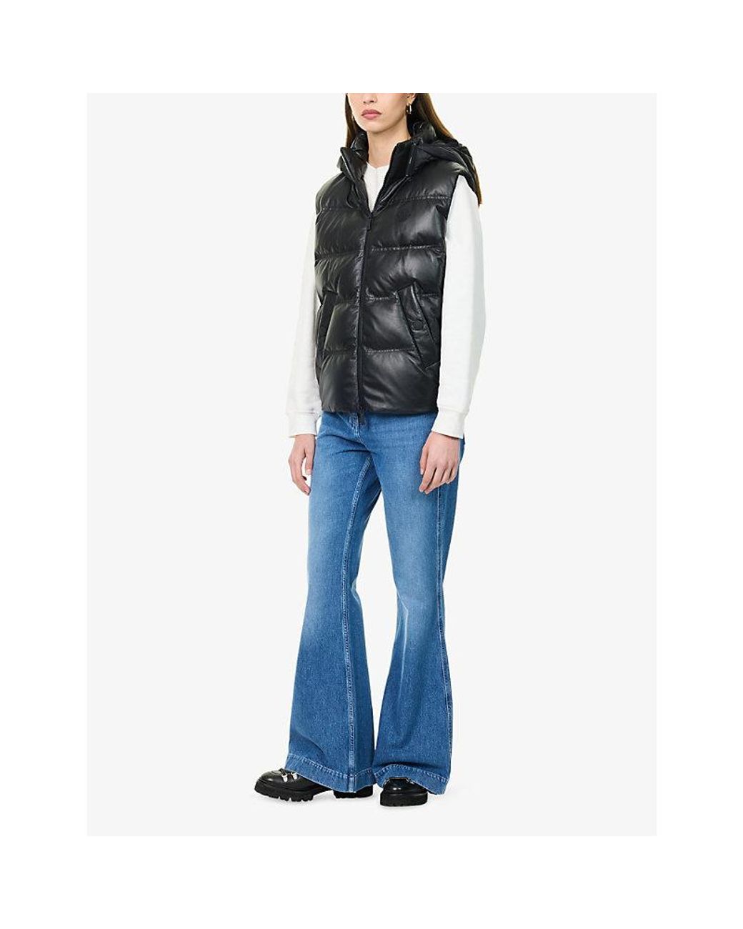 Moncler Black Impression Hooded Leather Gilet
