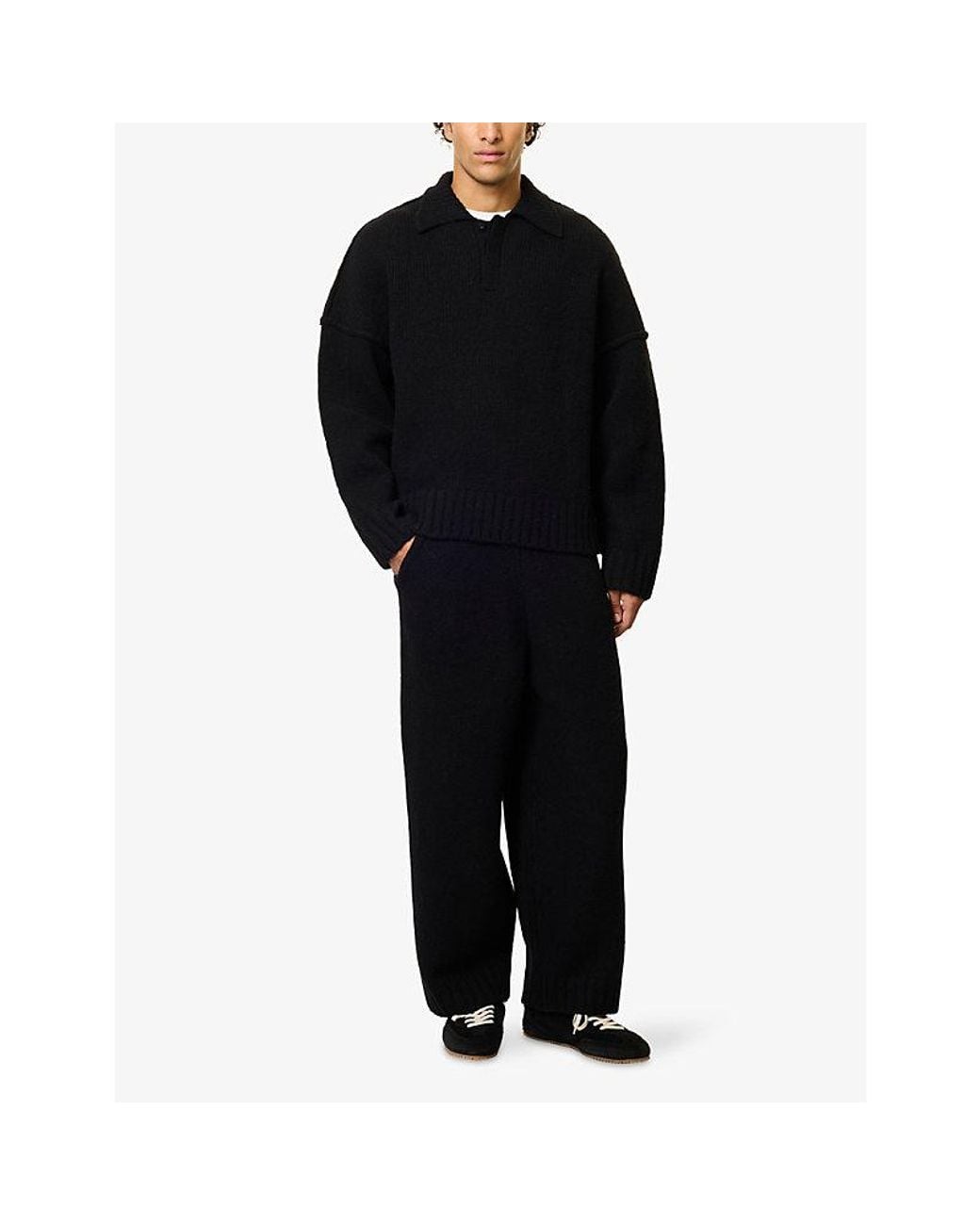 Seventh Black Wool-Blend Knit Polo Jumper for men