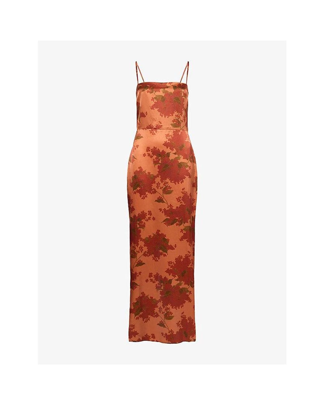 Reformation Orange Frankie Straight-Neckline Satin Maxi Dress