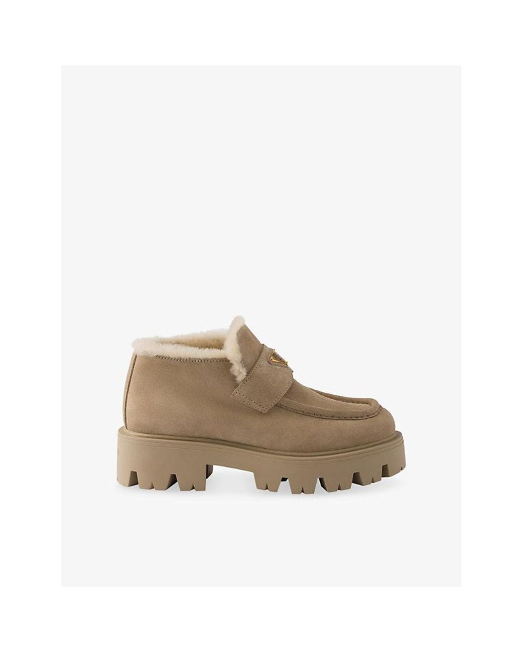 Prada Natural Triangle-Logo Suede Loafers