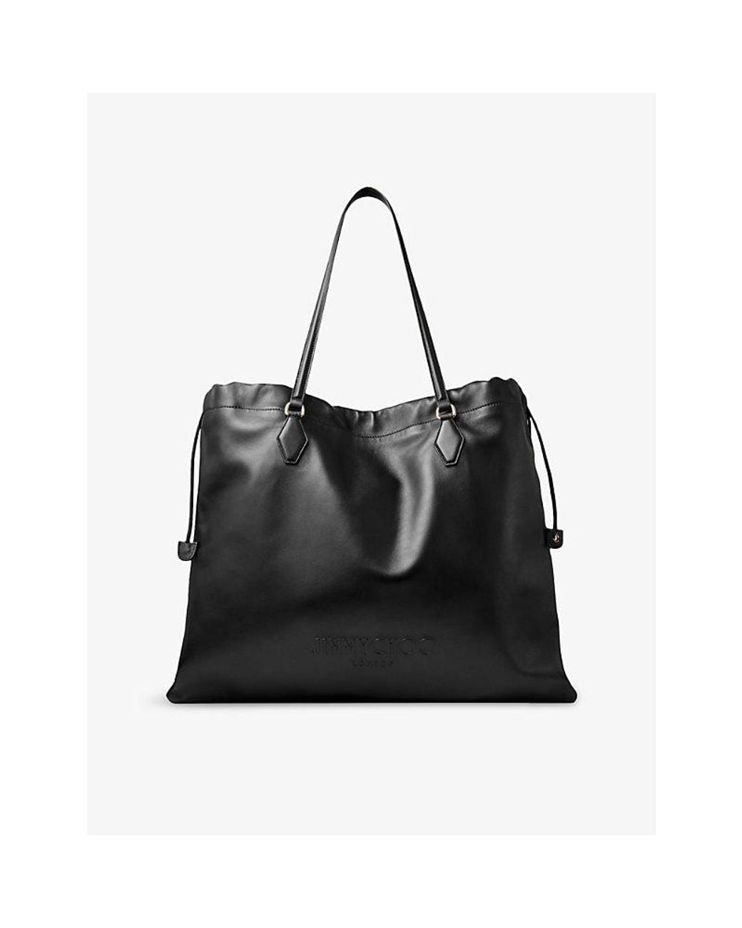 Jimmy Choo Black Drawstring Embossed-Logo Nappa Leather Tote Bag