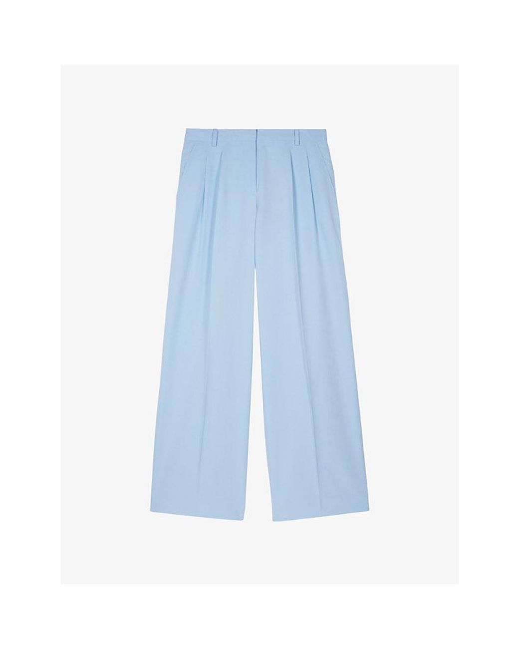 The Kooples Blue Pleated-Front Wide-Leg High-Rise Lyocell, Linen And Cotton Trousers