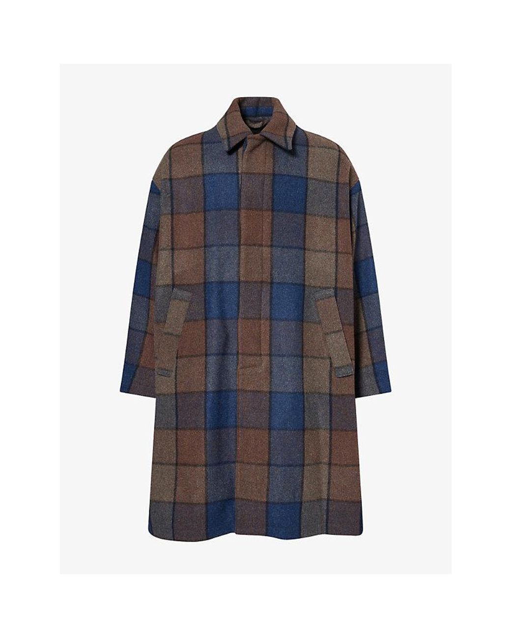 Song For The Mute Blue Coach Check Long Wool Coat for men