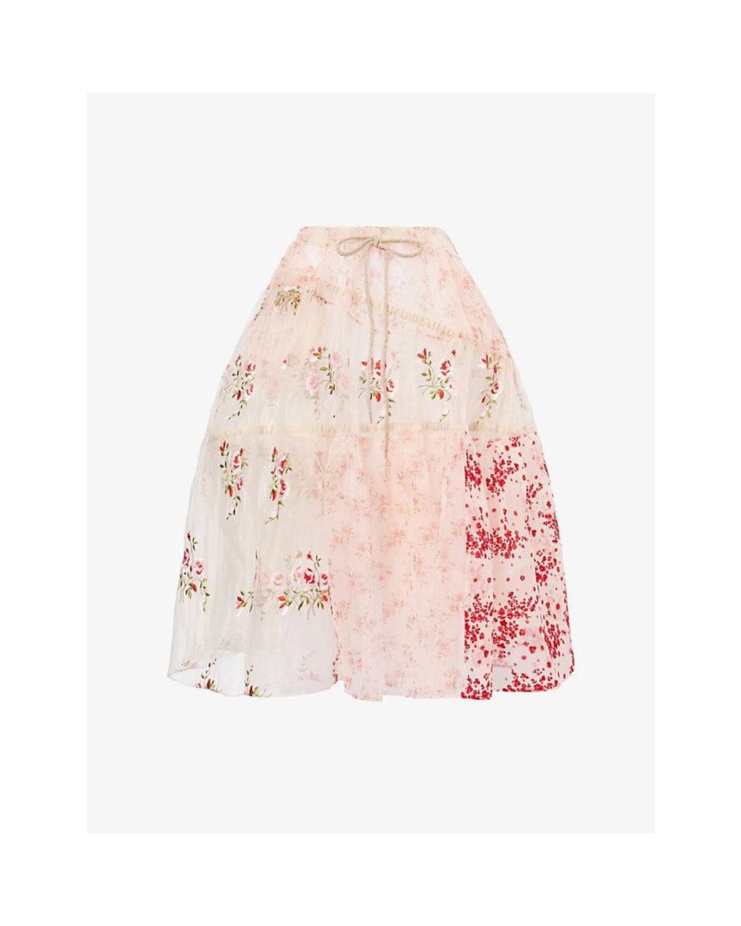 Simone Rocha Floral-Embroidered Sheer Midi Skirt in Pink | Lyst UK