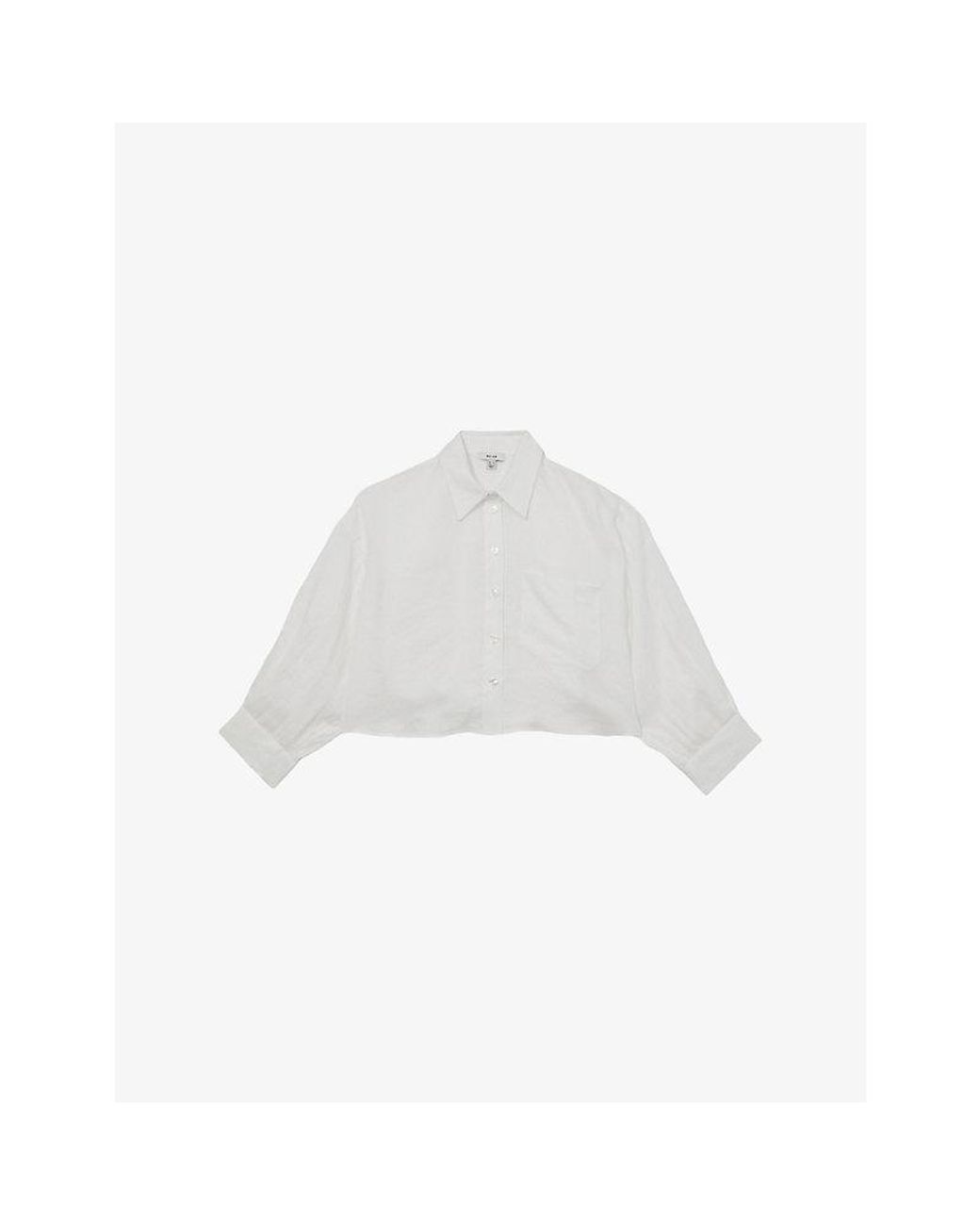 Reiss White Solena Cropped Linen Shirt