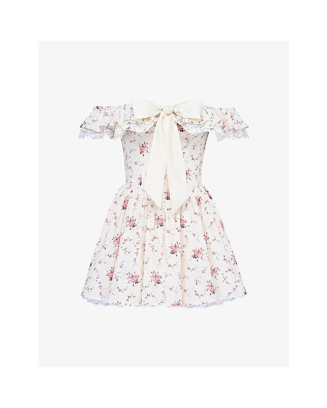 House Of Cb White Jaide Floral-Print Off-Shoulder Stretch-Cotton Mini Dress