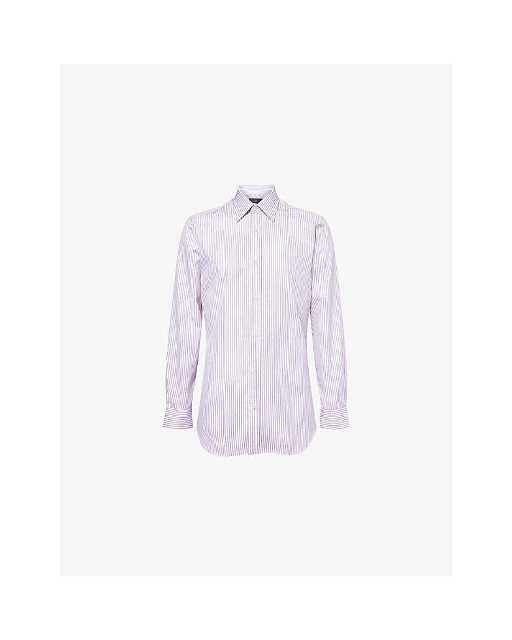 Dunhill Purple Striped-Pattern Long-Sleeved Cotton Shirt for men