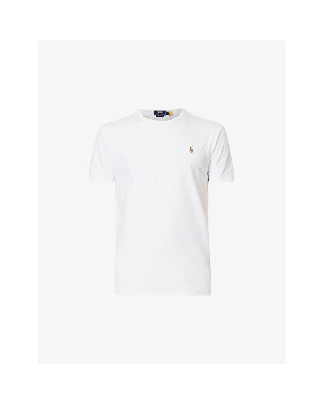 Polo Ralph Lauren White Short-Sleeved Logo-Embroidered Custom Slim-Fit Cotton-Jersey T-Shirt for men