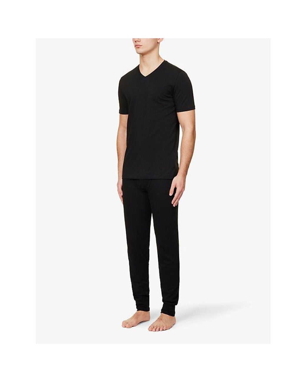 Falke Black Regular-Fit V-Neck Stretch-Cotton T-Shirt for men