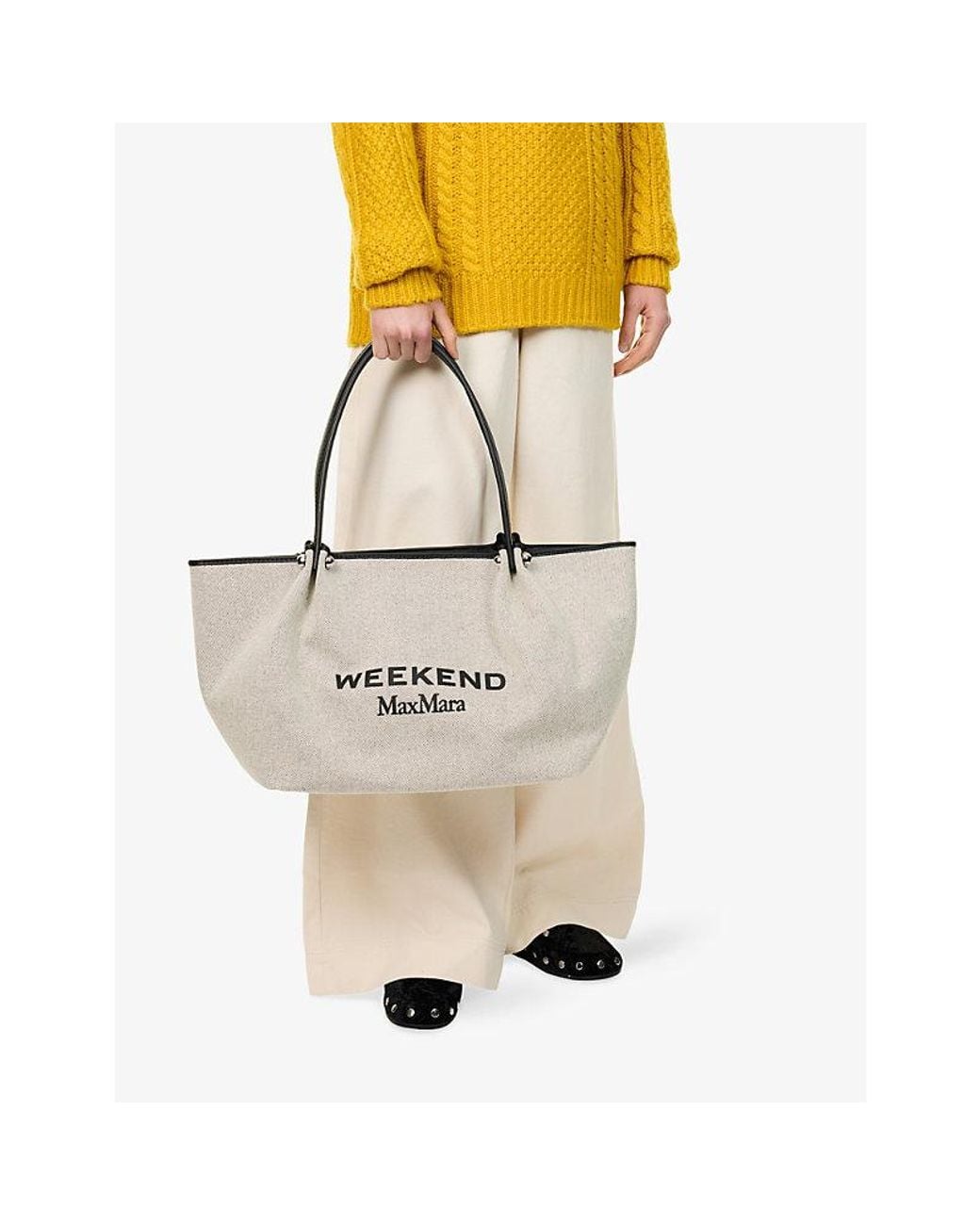 Weekend by Maxmara White Logo-Print Cotton-Canvas Tote Bag