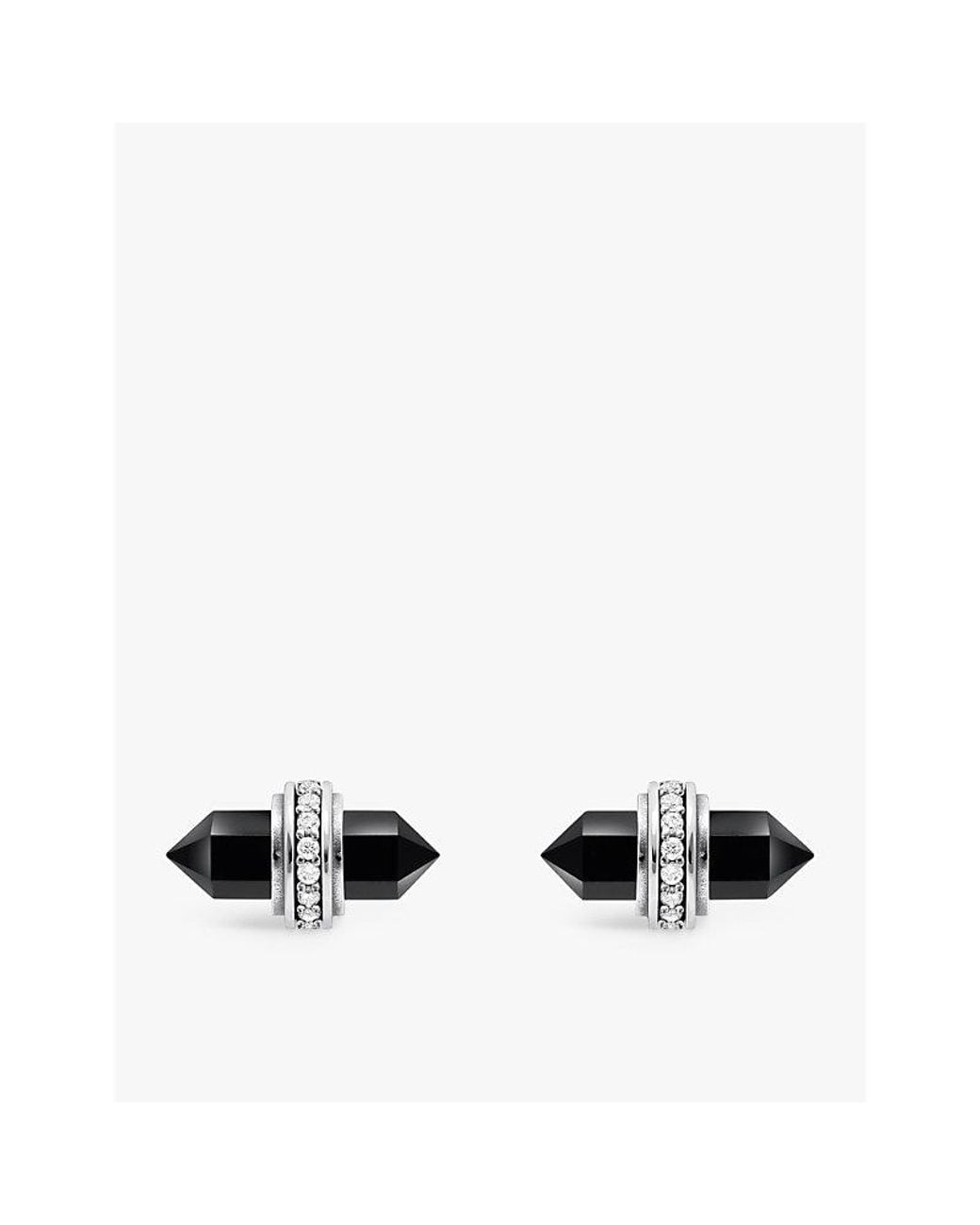 Thomas Sabo White Hexagonal 925 Sterling- Zirconia And Onyx Stud Earrings