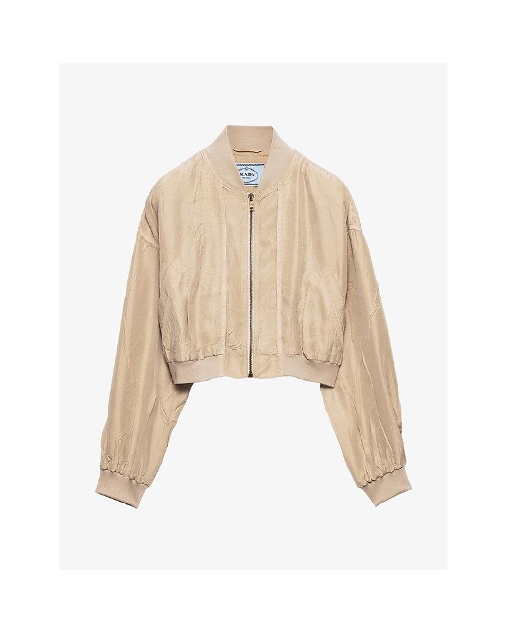 Prada Natural Cropped Side-Pocket Woven Bomber Jacket