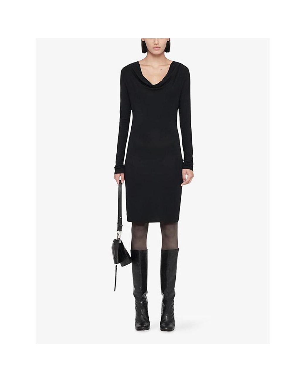 AllSaints Black Lilla Cowl-Neck Stretch-Jersey Bodycon Mini Dress