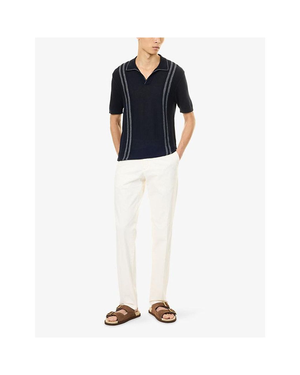 Orlebar Brown Blue Horton Contrast-Stripe Silk-Blend Polo Shirt for men