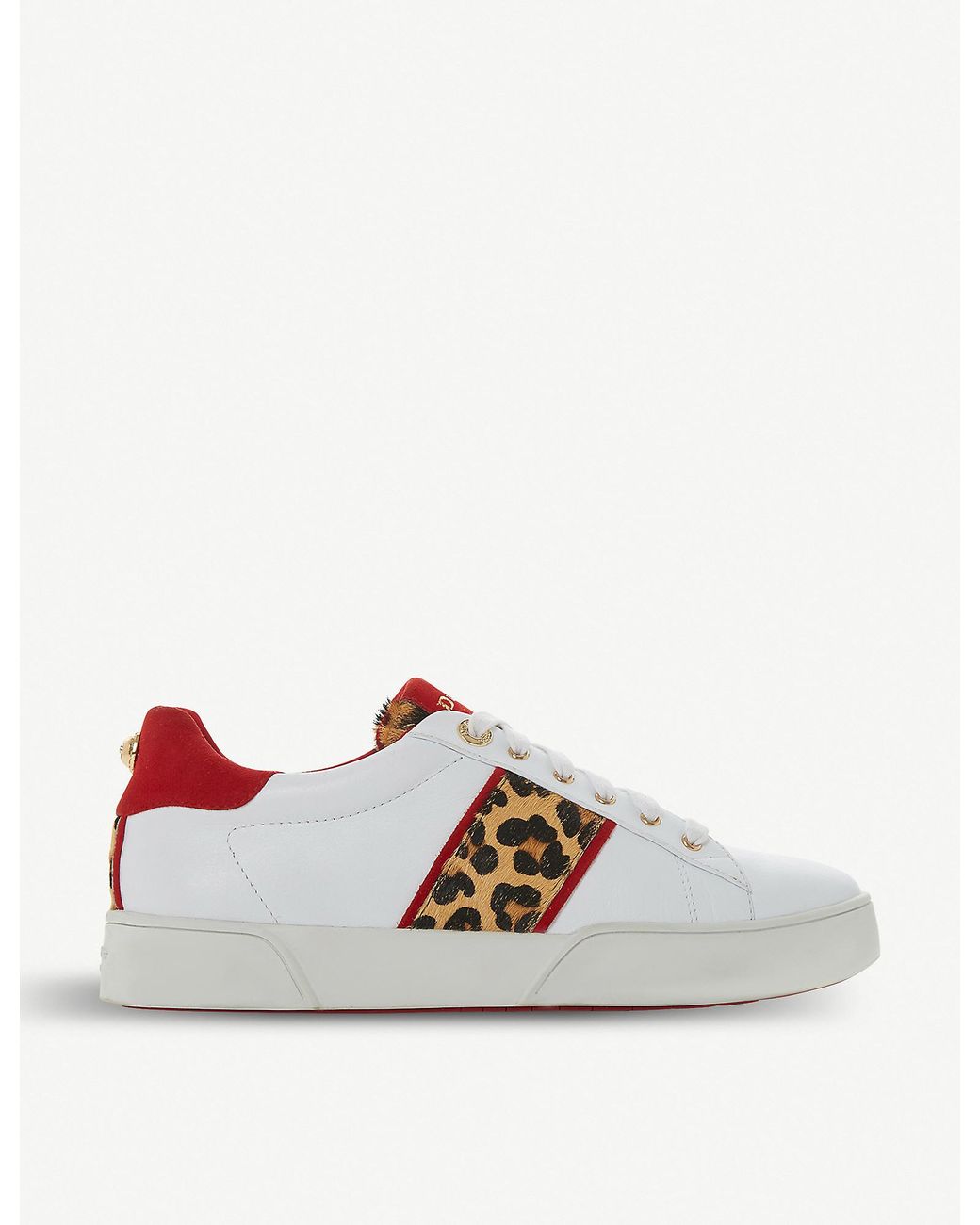 Dune White Elsie Leopard print Panel Leather Trainers