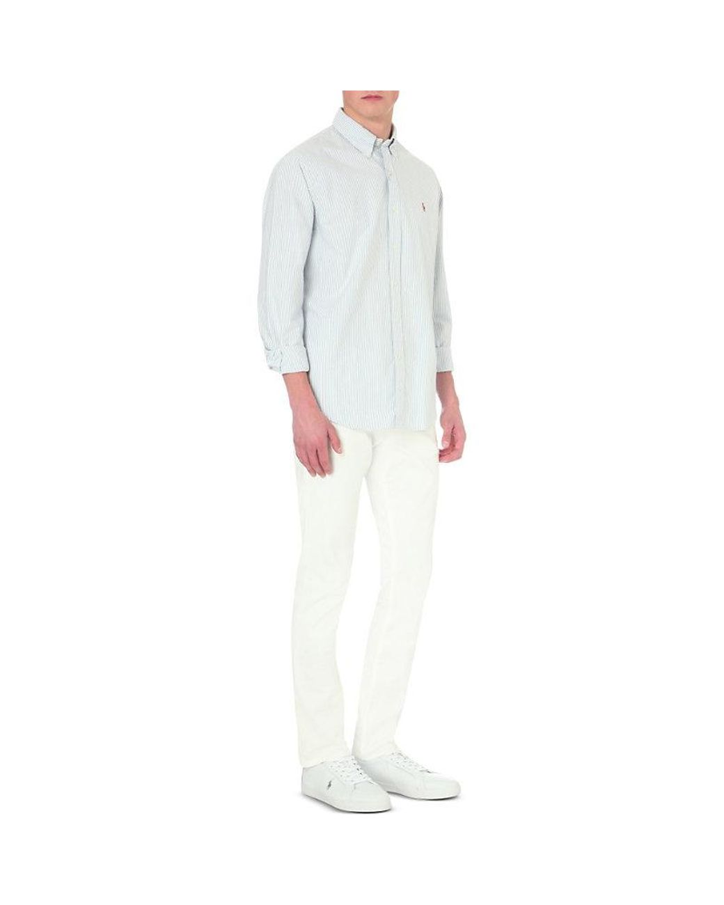 Polo Ralph Lauren White Bsr Blu/ Long-Sleeved Button-Down Custom-Fit Cotton Oxford Shirt for men