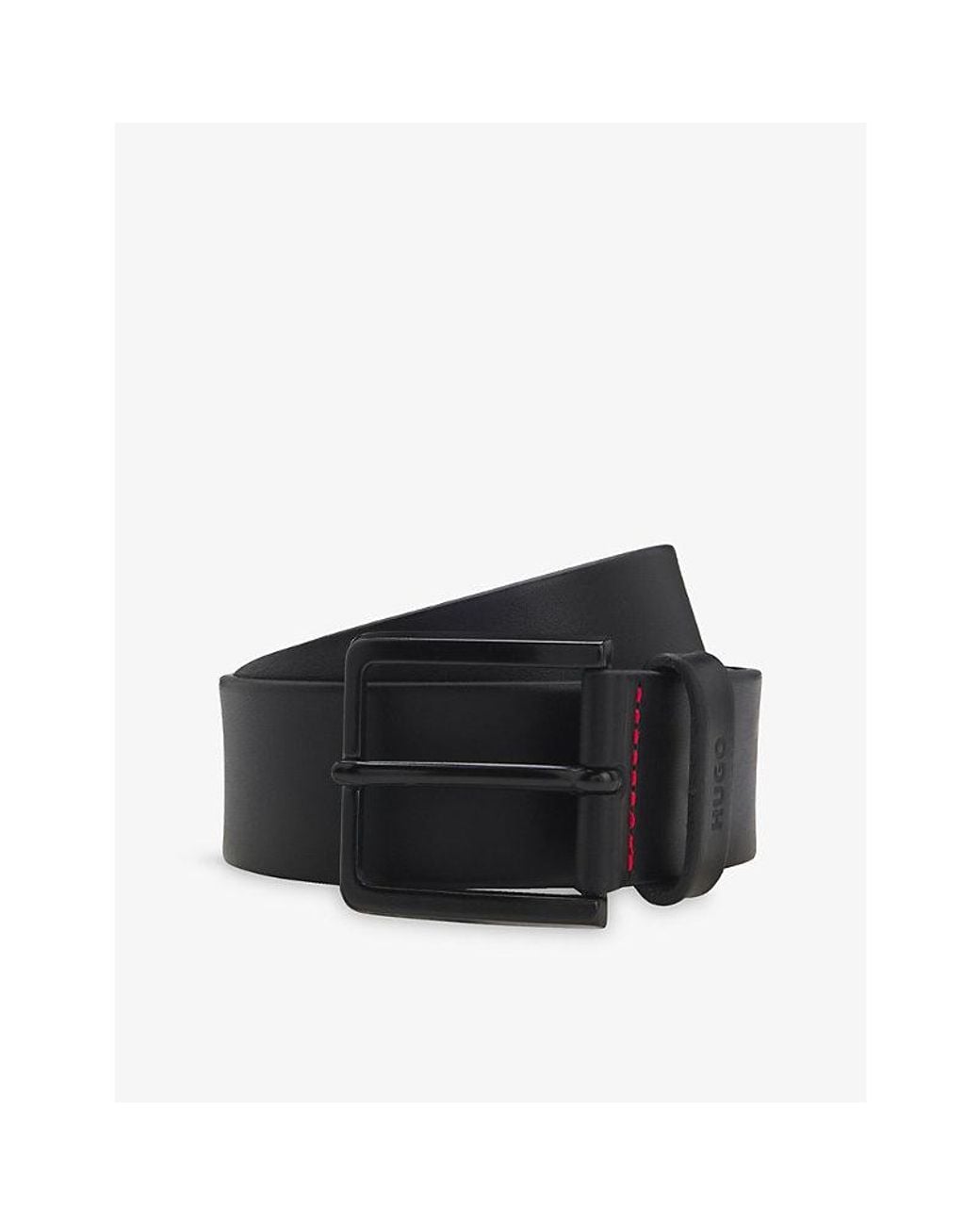 HUGO Black Logo-Keeper Leather Belt for men