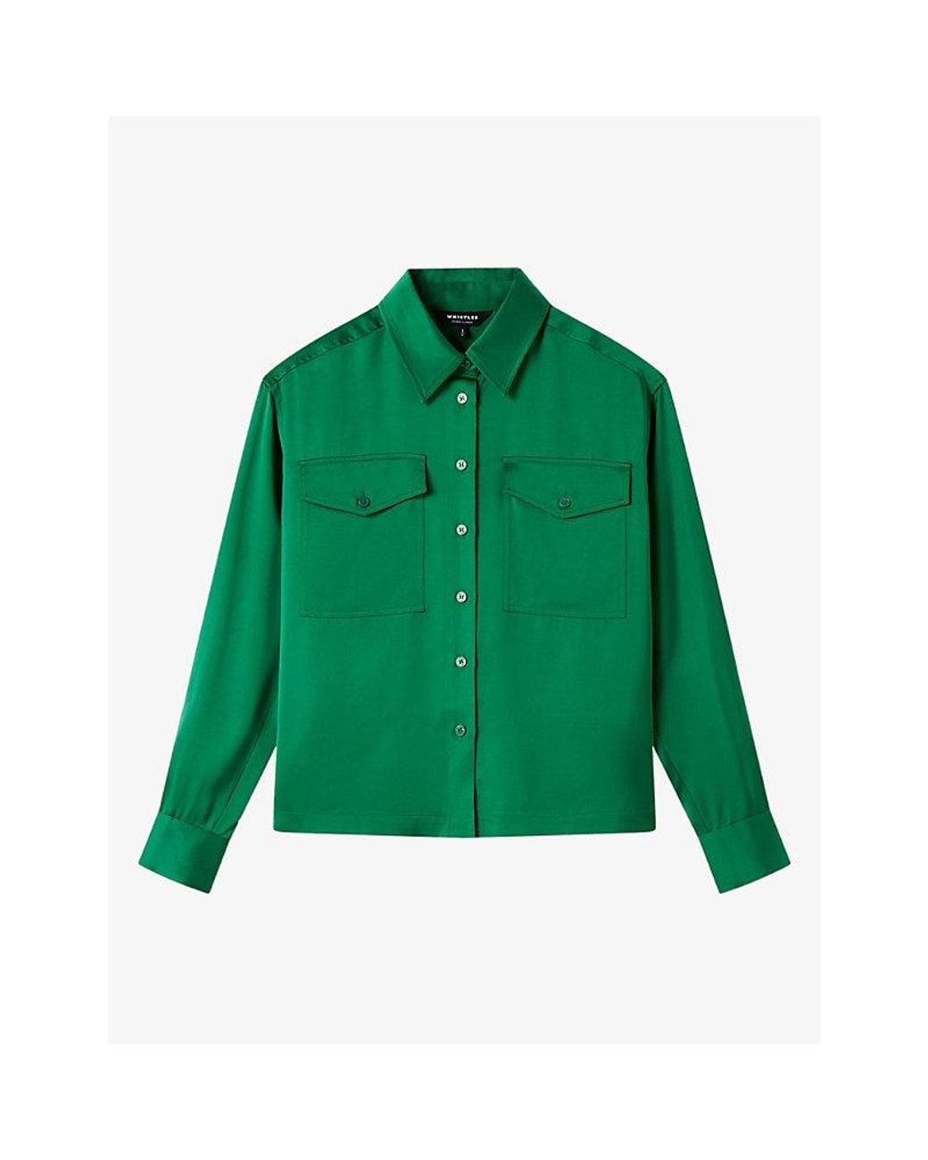 Whistles Green Utility Patch-Pocket Satin Shirt