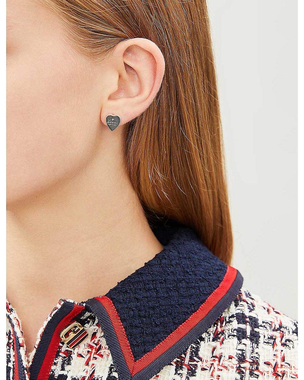 Gucci Trademark Earrings Heart-motif Sterling Silver Stud Earrings in  Metallic | Lyst