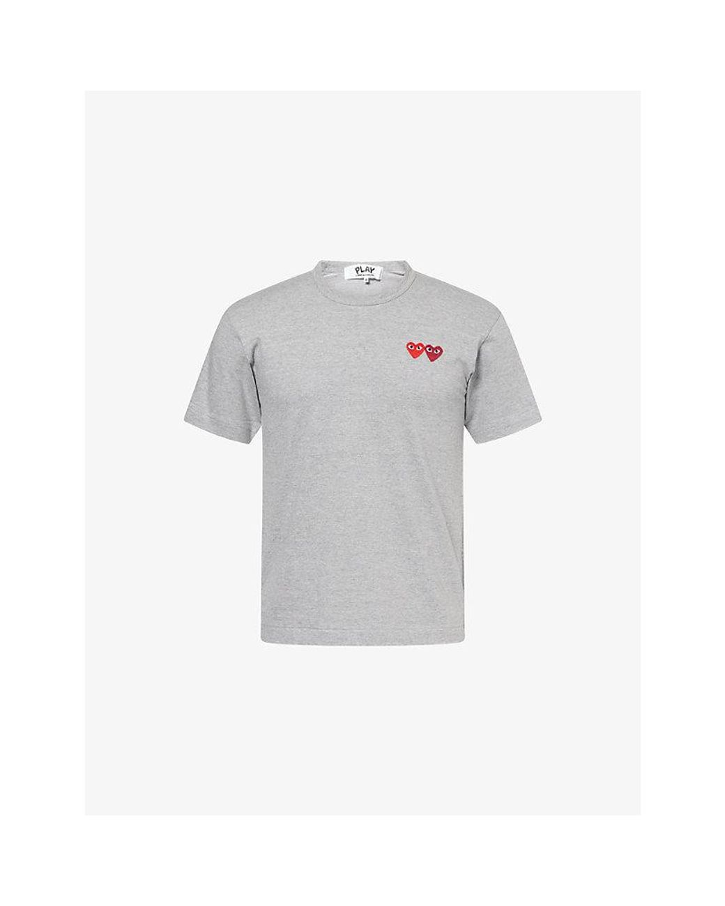 COMME DES GARÇONS PLAY Gray Heart-Embroidered Cotton-Jersey T-Shirt Xxl for men