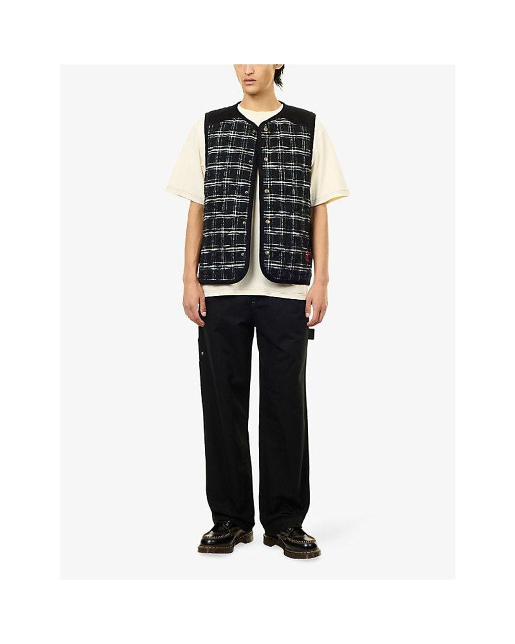 Nicholas Daley Black Lavenham Riot Check Cotton Gilet for men
