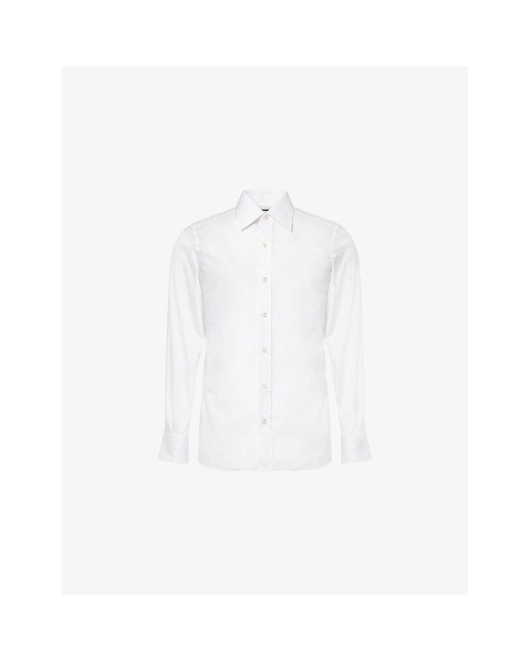 Tom Ford White Slim-Fit Long-Sleeves Cotton-Poplin Shirt for men