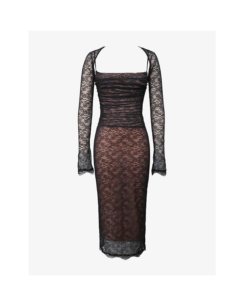 House Of Cb Brown Gaia Corset Stretch-Lace Midi Dress