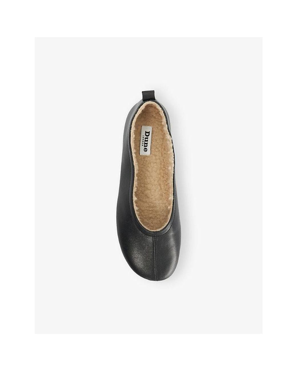 Dune Black Harliee Faux-Shearling Lined Leather Ballet Flats