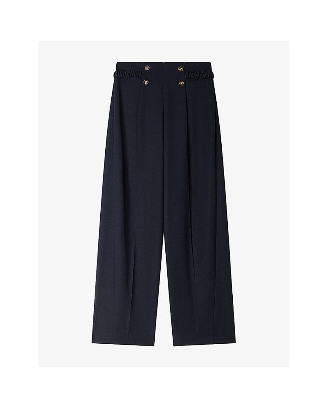 Sandro Blue Buttoned Wide-Leg Wool-Blend Trousers