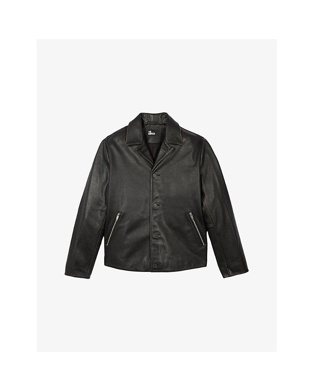 The Kooples Black Collared Button-Down Leather Jacket for men
