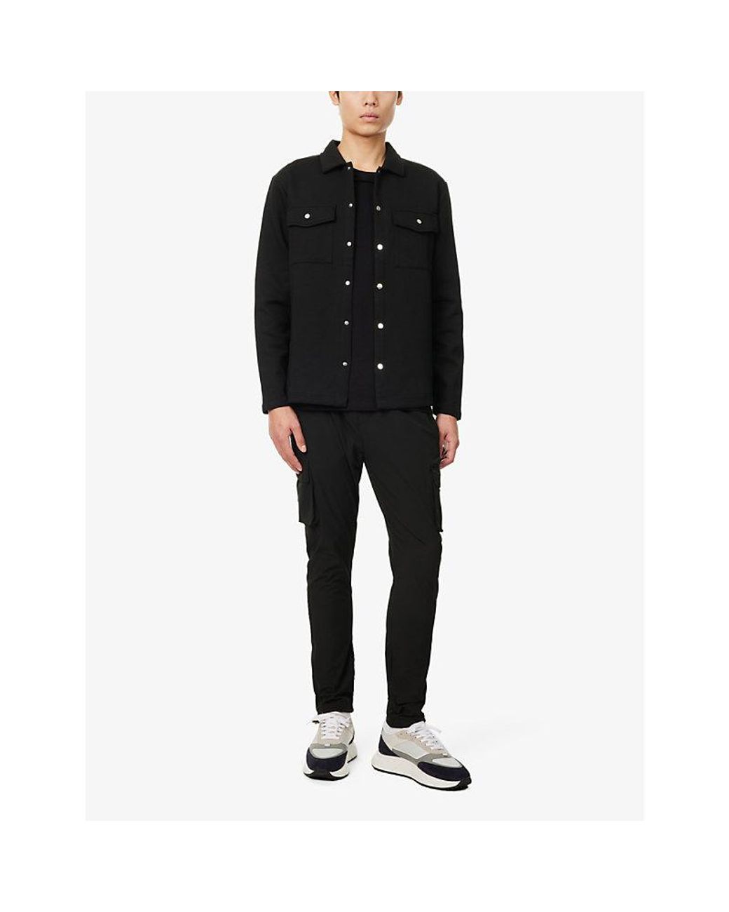 Arne Black Utility Patch-Pocket Shell Cargo Jogging Bottoms for men
