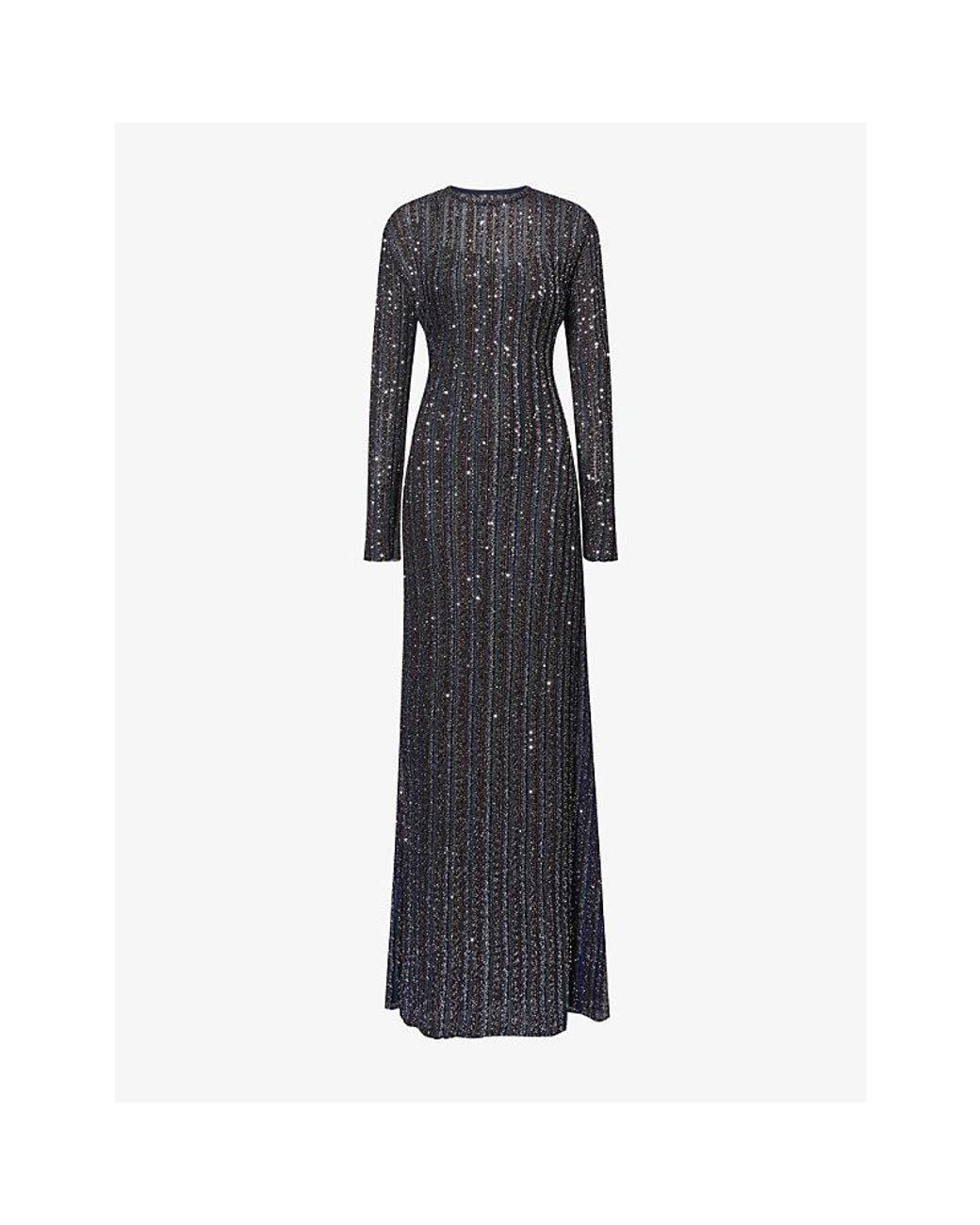 Missoni Blue Long-Sleeve Sequinned Woven Maxi Dress