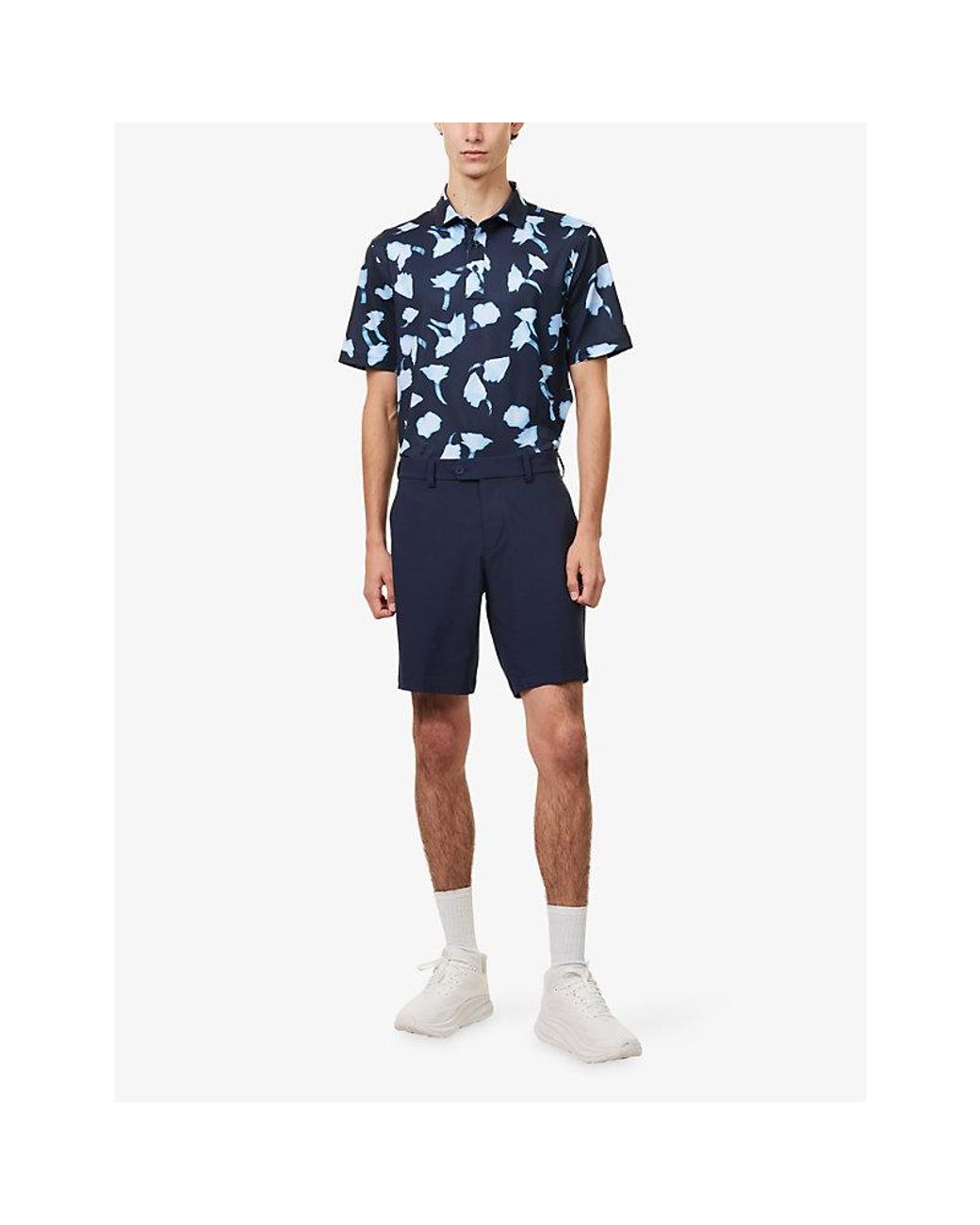 G/FORE Blue Blurred Floral Print Woven Polo T-Shirt for men