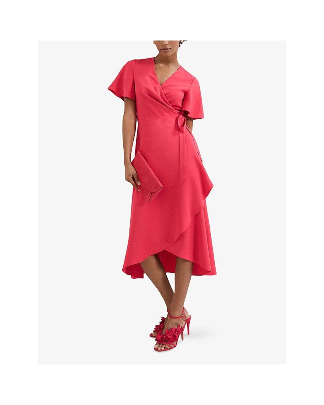 Phase Eight Red Julissa Wrap-Front Woven Midi Dress