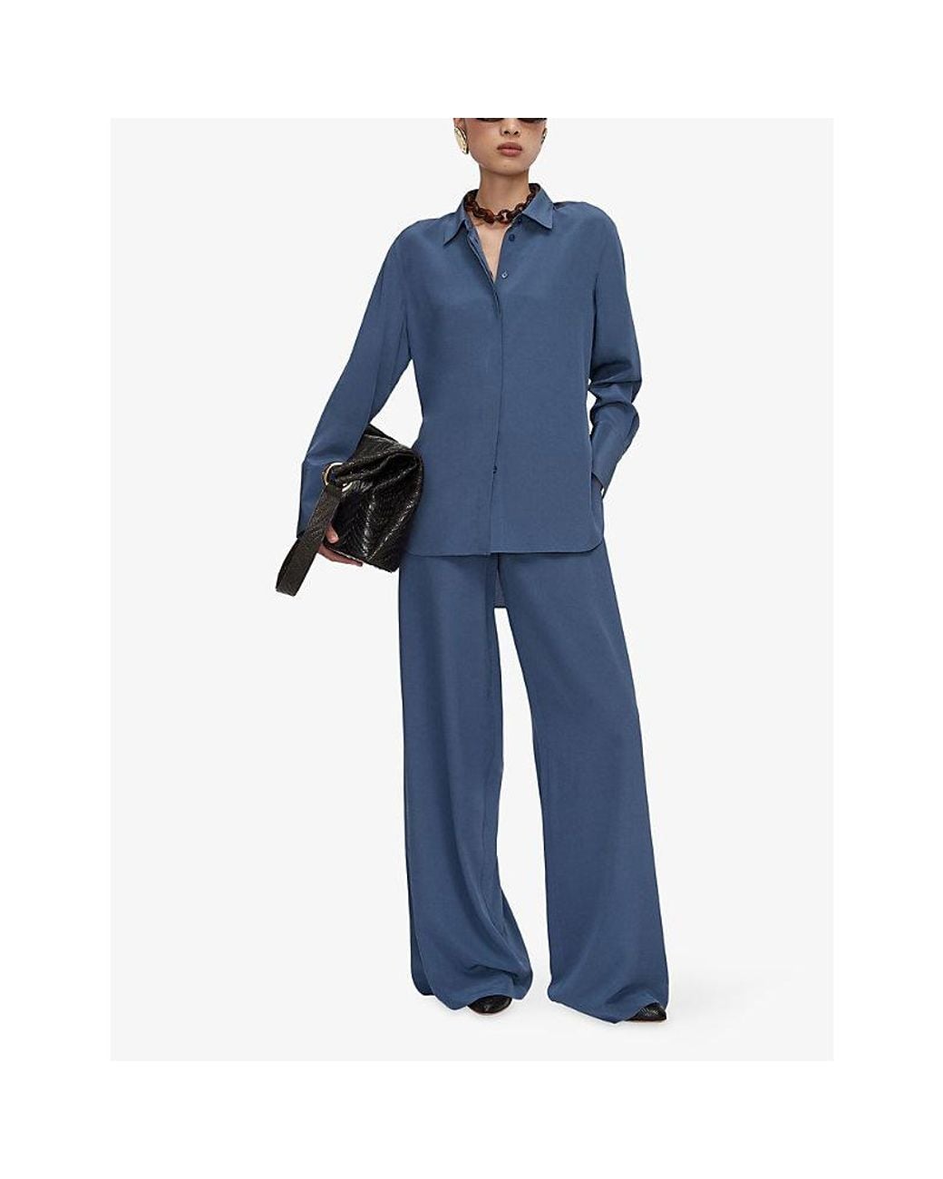 Joseph Blue Bold Long-Sleeved Silk-Crepe Blouse