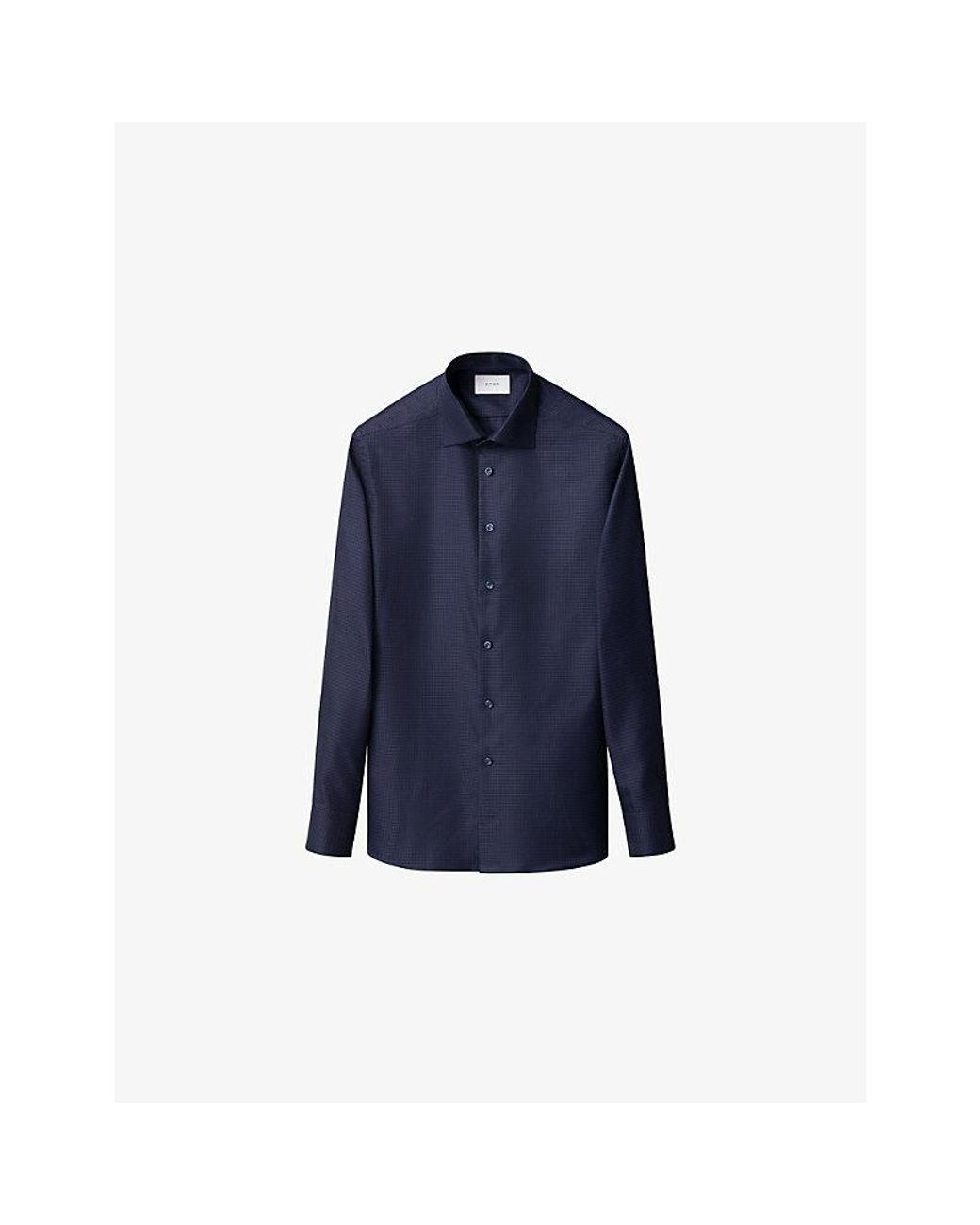 Eton of Sweden Blue Houndstooth Slim-Fit Fine-Twill Shirt for men