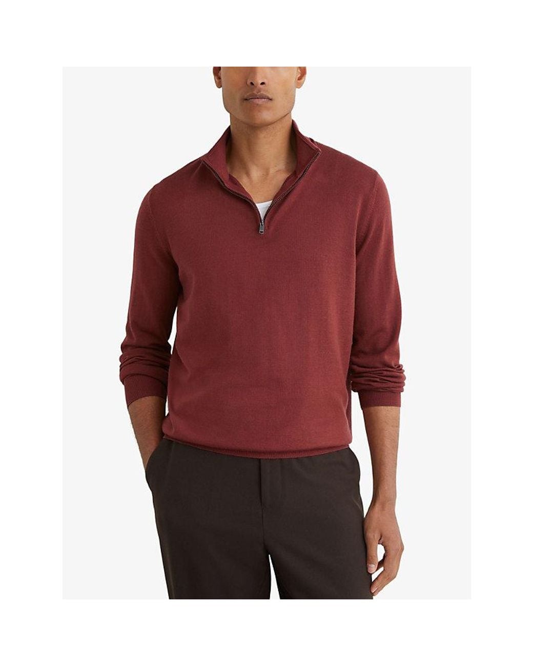 Reiss Red Blackhall Half-Zip Wool Jumper for men
