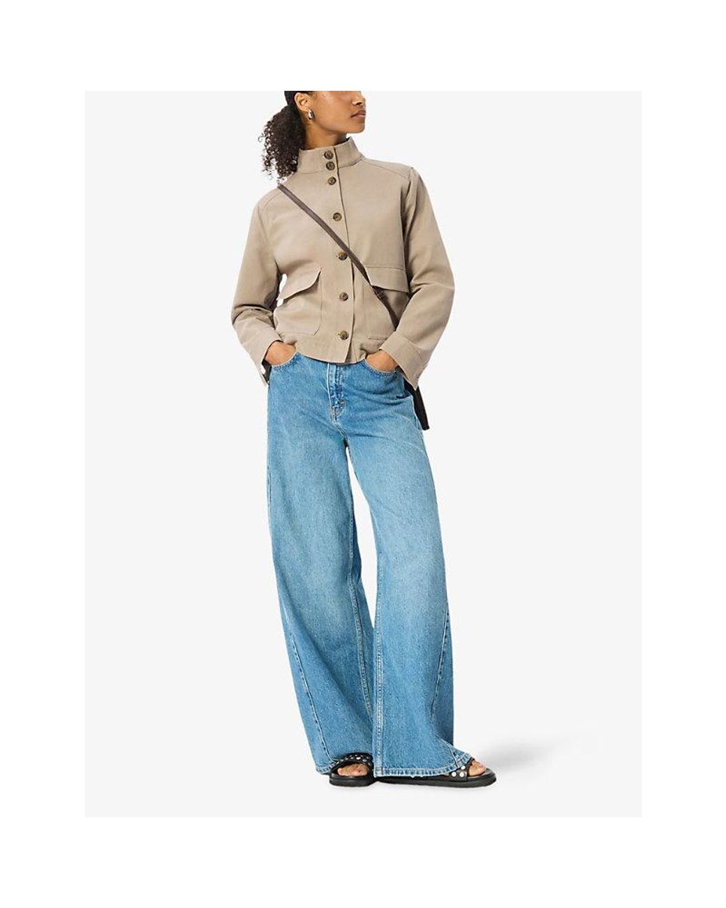 Whistles Natural Funnel-Neck Relaxed-Fit Cotton-Blend Jacket