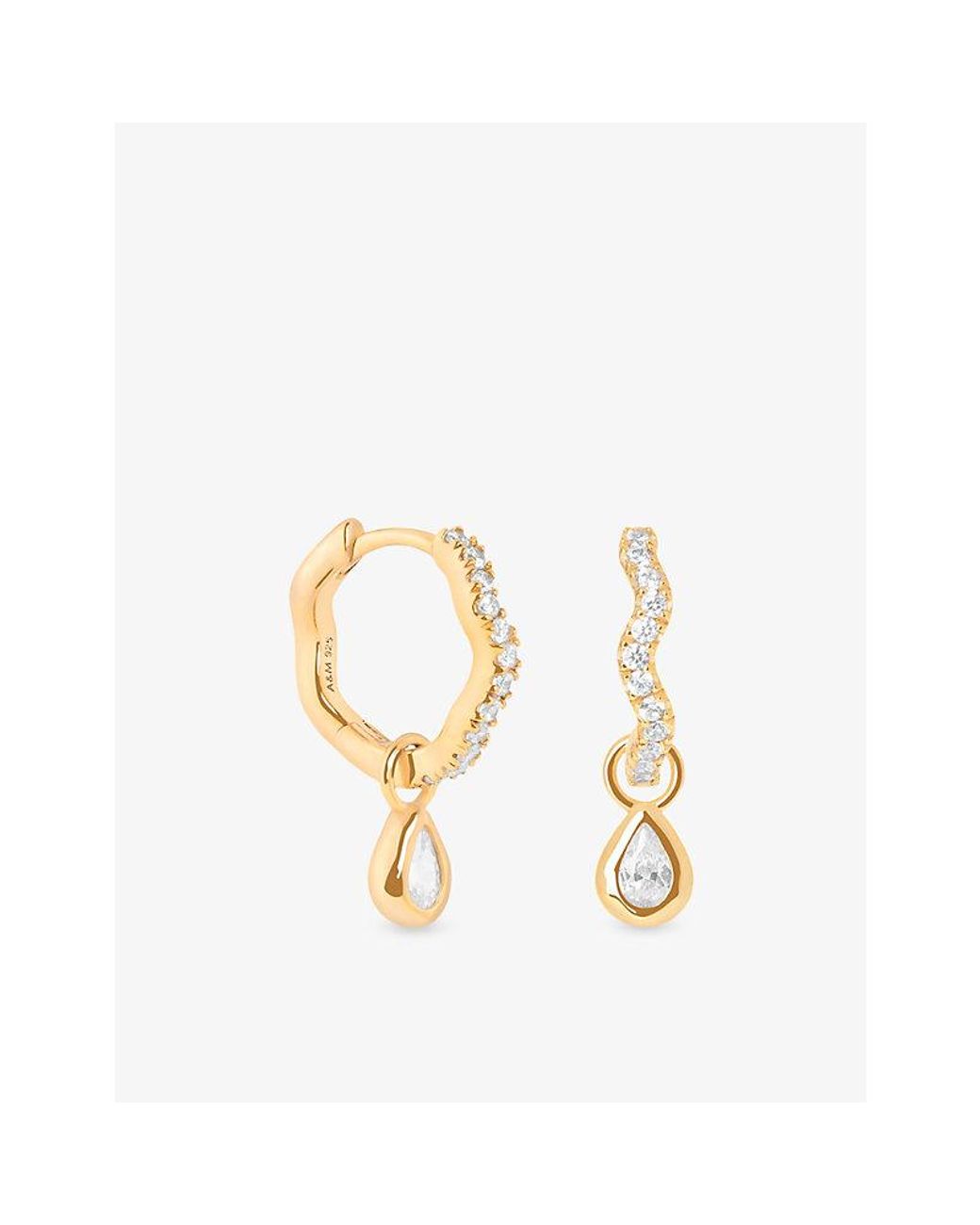 Astrid & Miyu Metallic Crystal Ripple-Plated Sterling Pear Charm Huggie Earrings