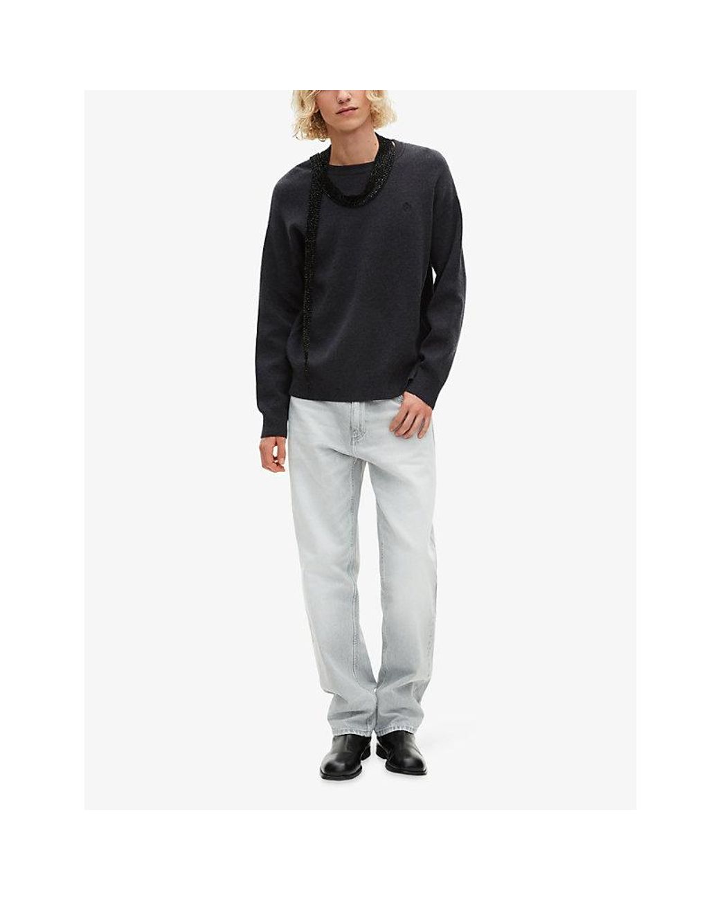 The Kooples Black Brand-Embroidered Crewneck Wool-Blend Jumper for men